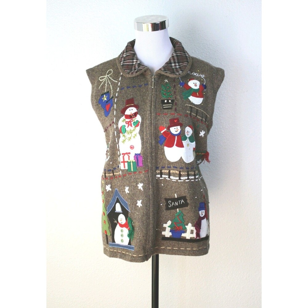 VTG Designers Originals Studio Knit Christmas Vest Sz XL Embroidered Applique 03